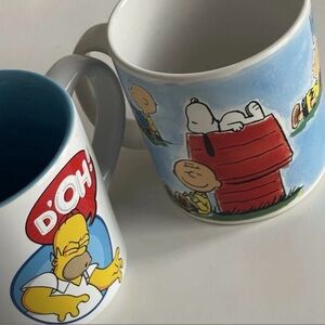 Snoopy Charlie Brown & Homer Simpson Mug Bundle Peanuts Simpsons Y2K Coffee Cup